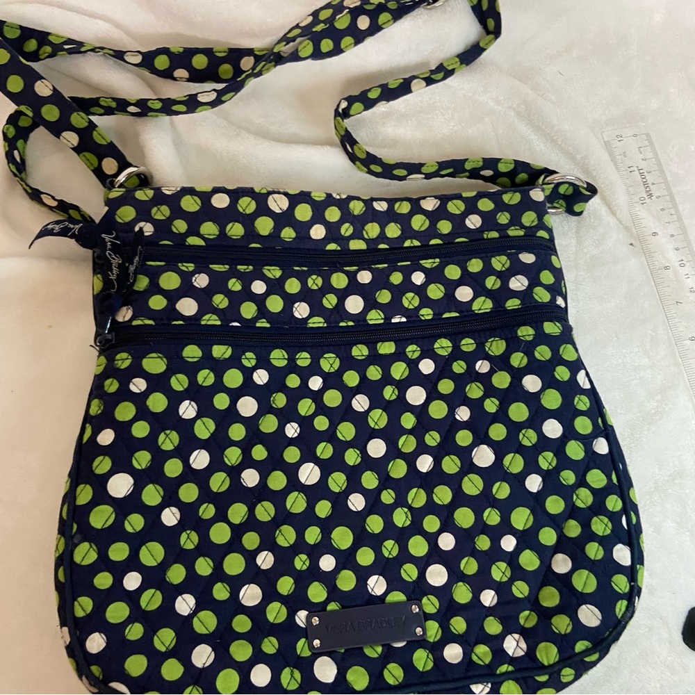 Vera Bradley Hipster Lucky Dots Purse Cross Body Blue Green Dots Quilted Bag
